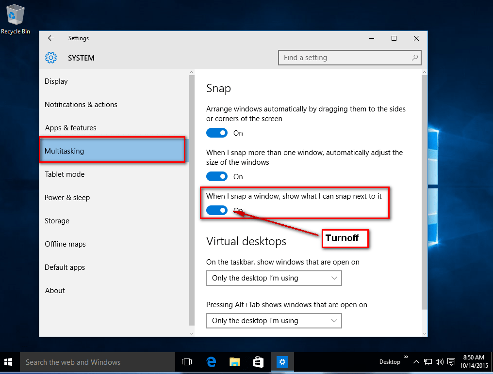 Windows 10 Disable Snap Assist